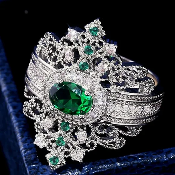🎀925 Creative Palace Emerald, Topaz, Diamond Accent Ring - Picture 6 of 6